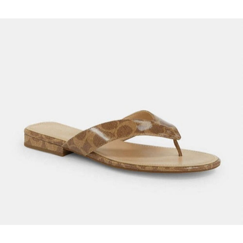 Coach Bridgette Sandals Women's Size 8.5 Tan Patent Leather Signature Footbed